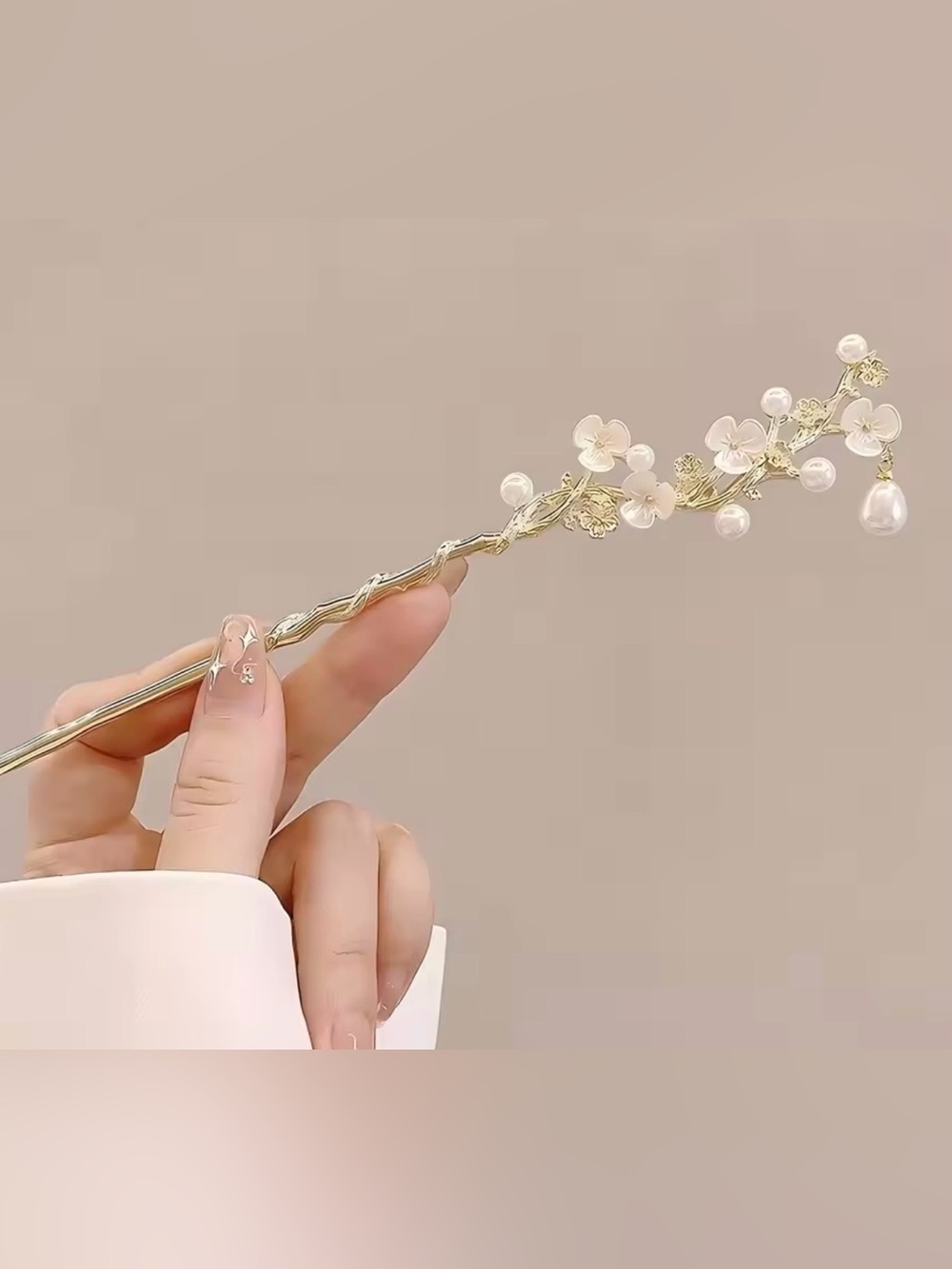 Delicate Gold Floral Hair Stick with Pink Accent Pearls